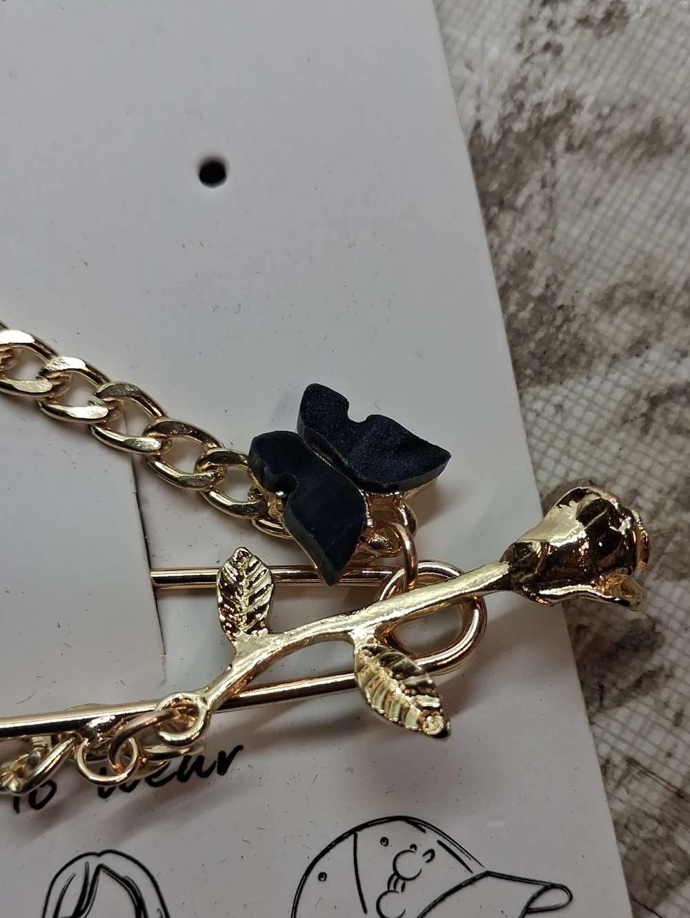 NWT Womens Francesca's Collections Gold and Black Multi-Charm Brooch Set